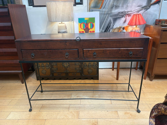 Narrow Asian Console with Metal Legs and Opening Top