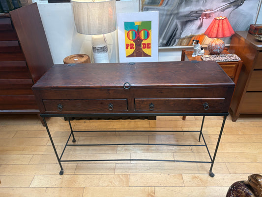 Narrow Asian Console with Metal Legs and Opening Top