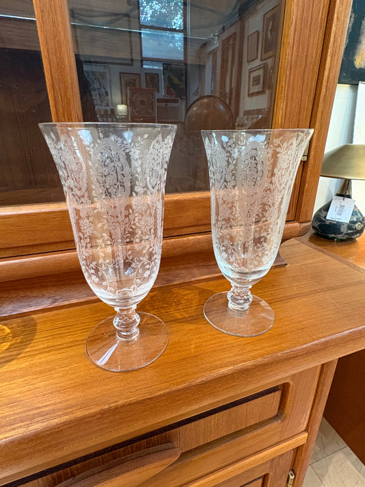 Pair of Vintage Tiffin Glass Etched Tumblers