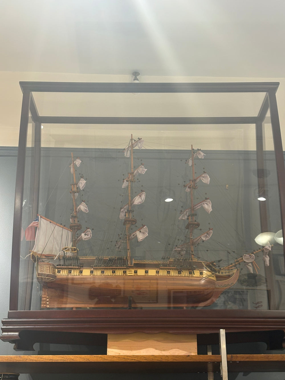 USS Constitution Model Ship in Large Display Case