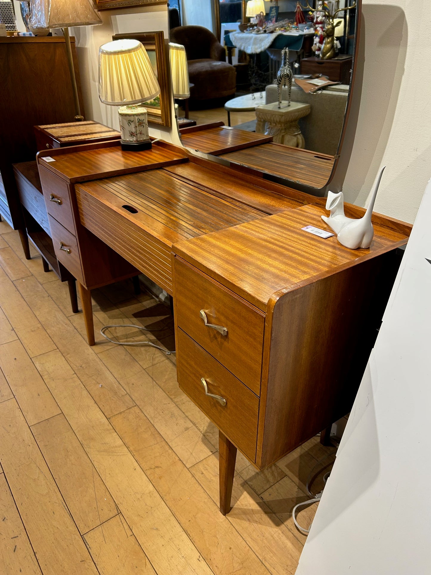 English 1960s Tambour Top Vanity with Drawers