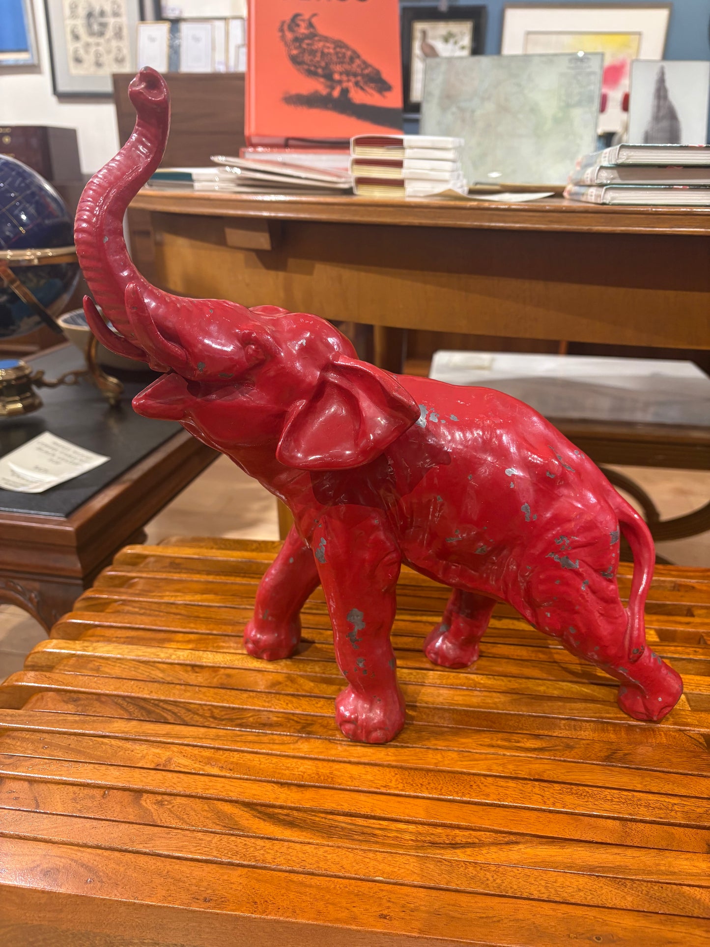 Red Painted Metal Elephant Sculpture