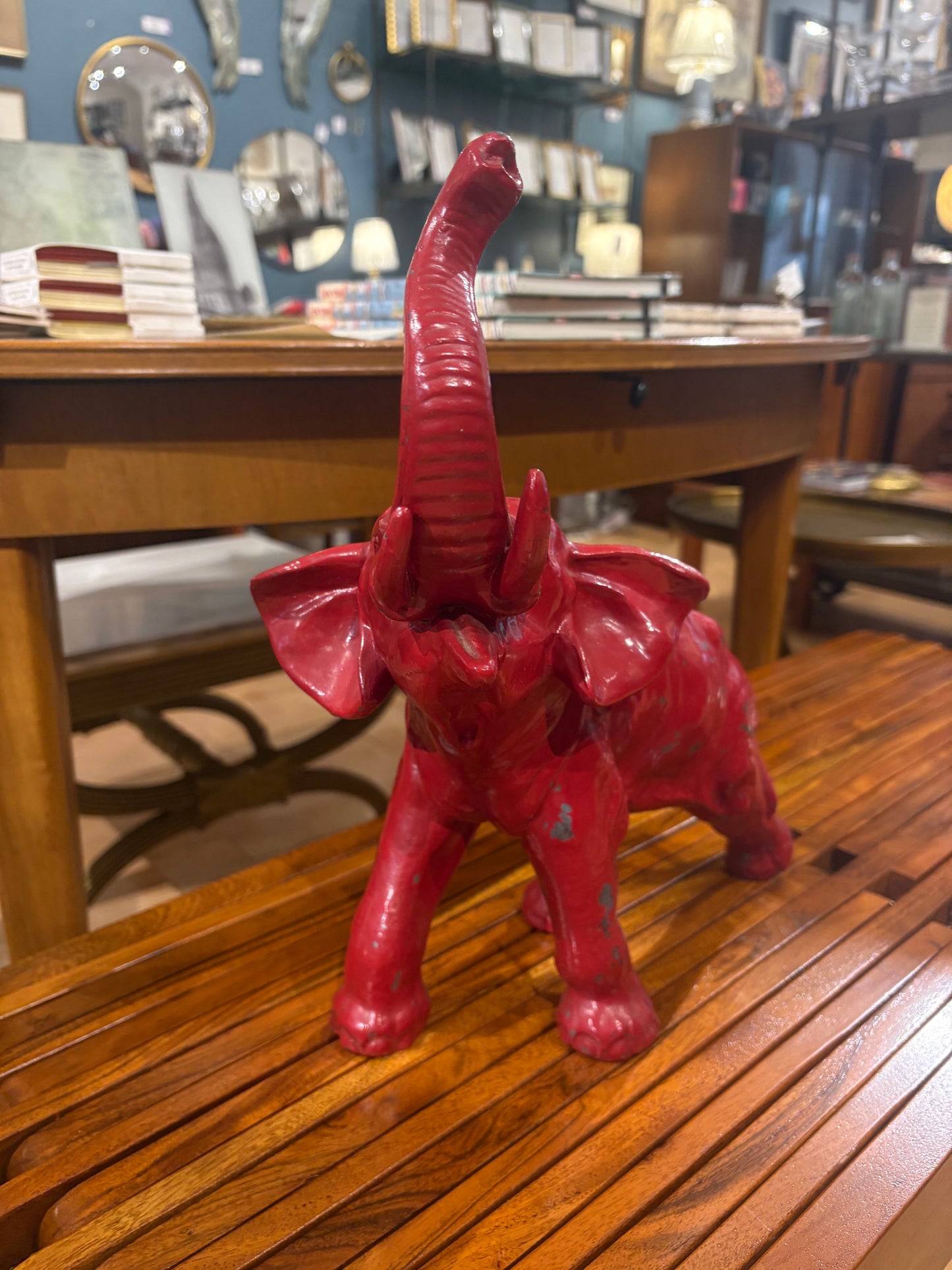 Red Painted Metal Elephant Sculpture