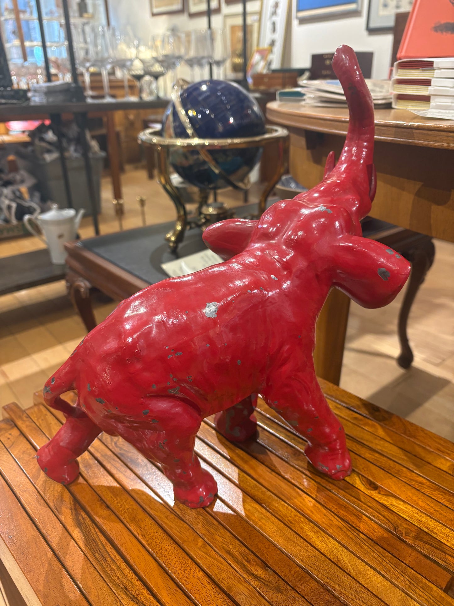 Red Painted Metal Elephant Sculpture