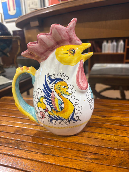Hand Painted Italian Ceramic Rooster Pitcher