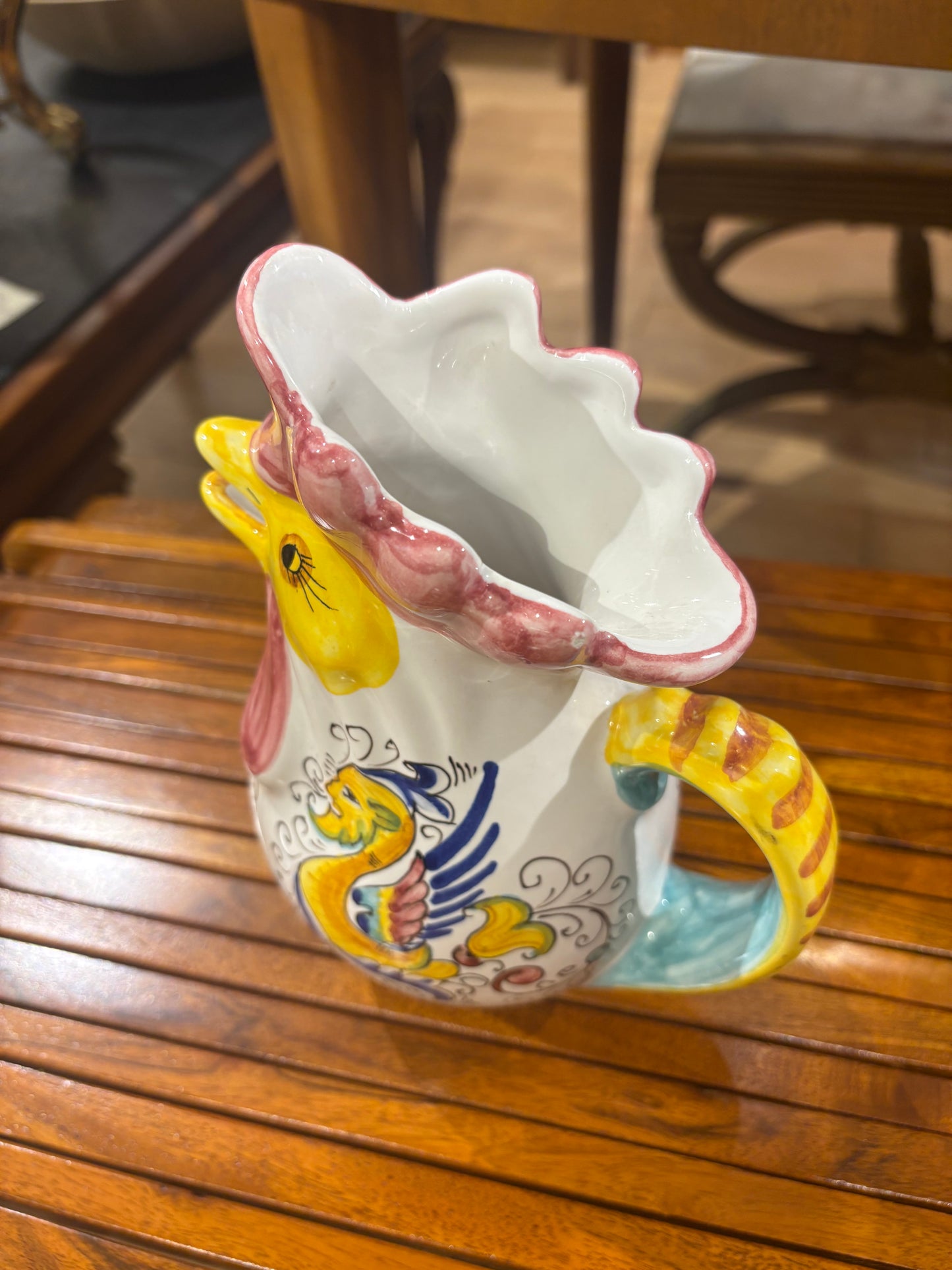 Hand Painted Italian Ceramic Rooster Pitcher