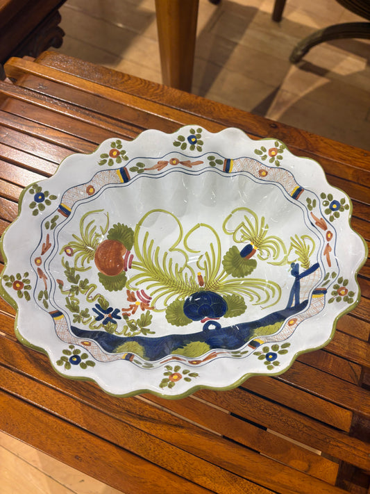 Hand Painted Italian Ceramic Scalloped Serving Bowl