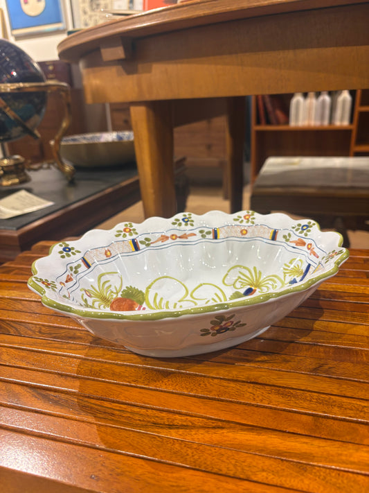 Hand Painted Italian Ceramic Scalloped Serving Bowl