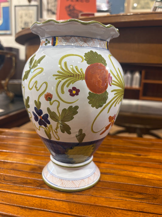 Hand Painted Italian Ceramic Scalloped Vase