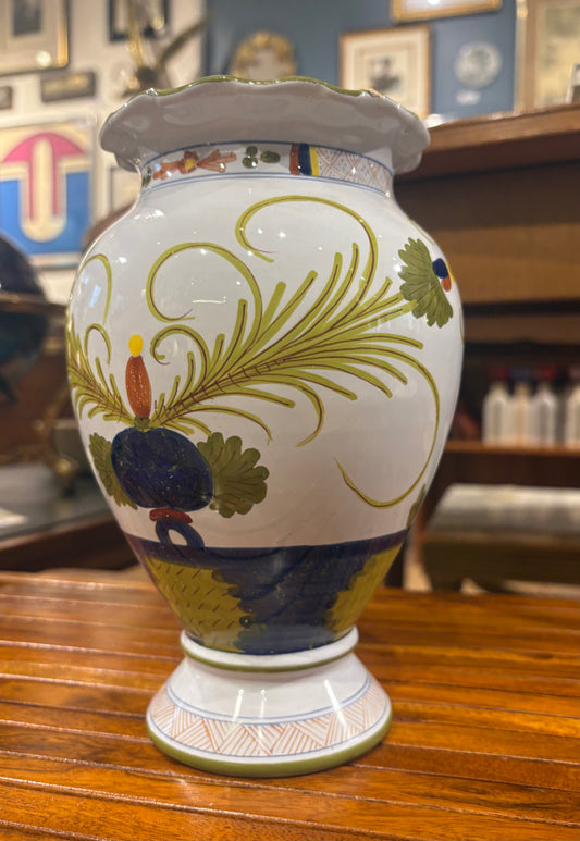Hand Painted Italian Ceramic Scalloped Vase