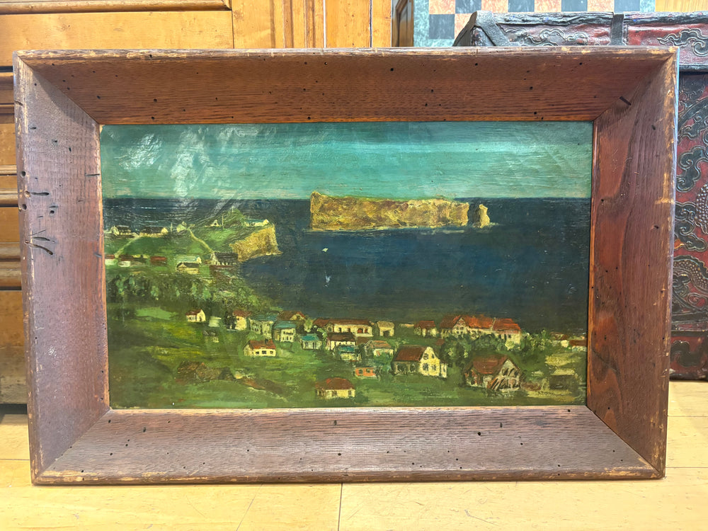 Signed Marcelle Simone Coastal Landscape Painting of Perce Rock, Quebec