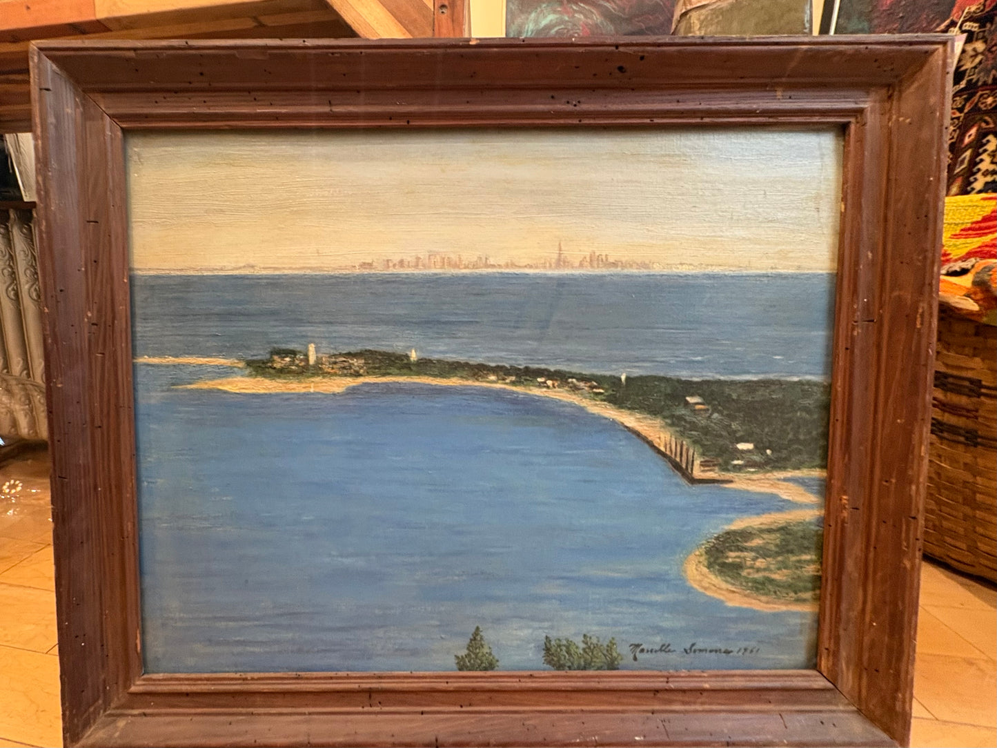 '61 Signed Marcelle Simone New York Harbor Landscape Painting