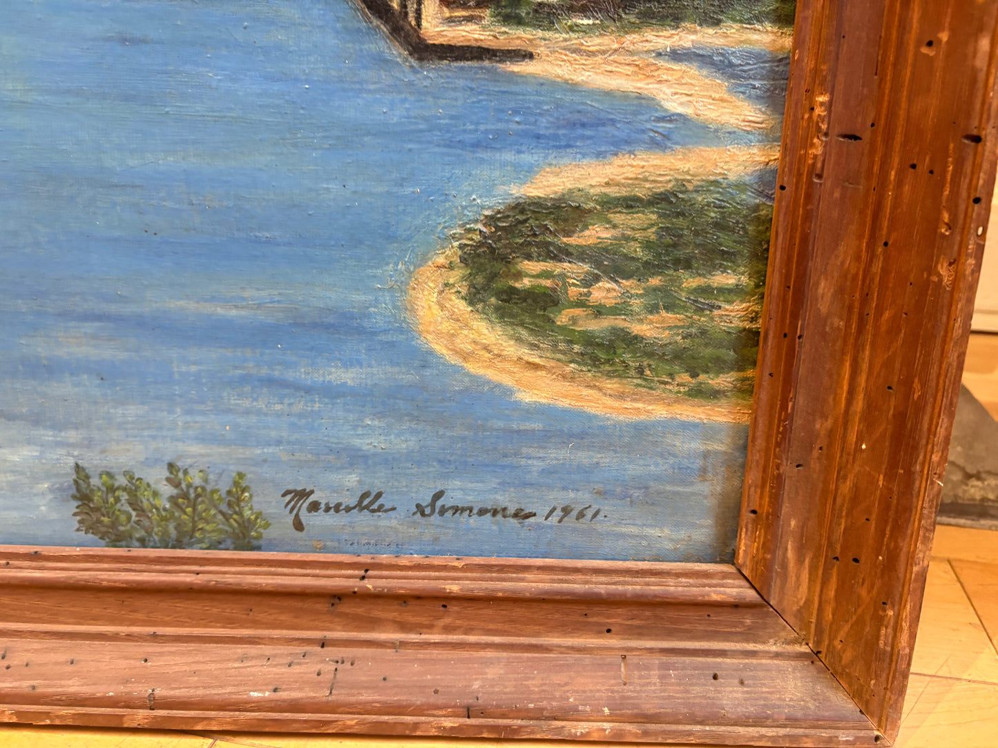 '61 Signed Marcelle Simone New York Harbor Landscape Painting