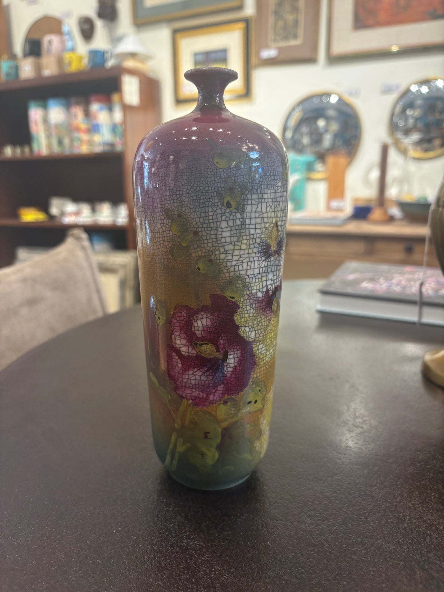 Vintage German Porcelain Vase with Crackled Floral Pattern
