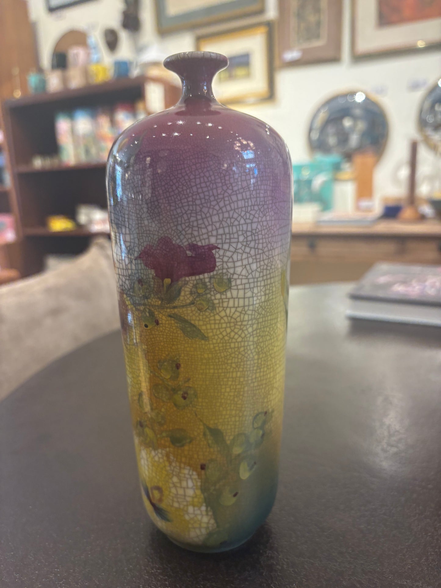 Vintage German Porcelain Vase with Crackled Floral Pattern