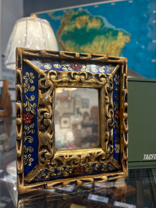 Small Decorative Blue and Gold Wall Mirror