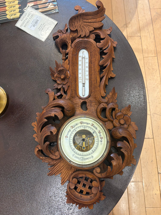 Antique Ornate Carved Wood Barometer
