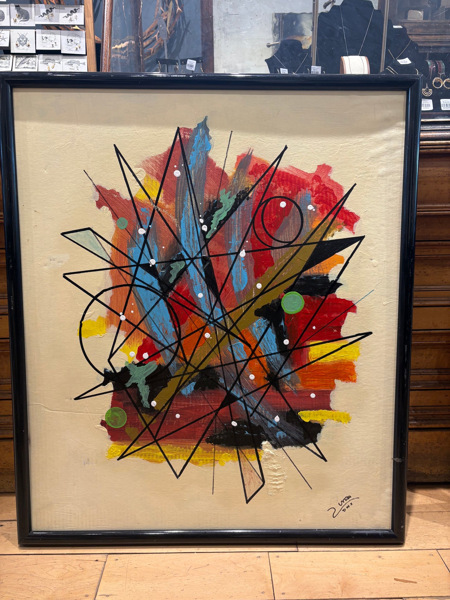 Signed Colorful Abstract Burst Painting