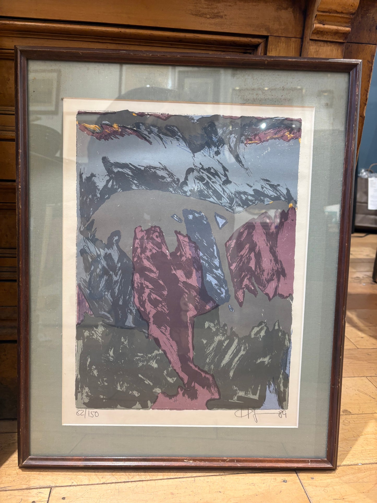 '89 Signed Pink and Blue Abstract Screen Print 82/150