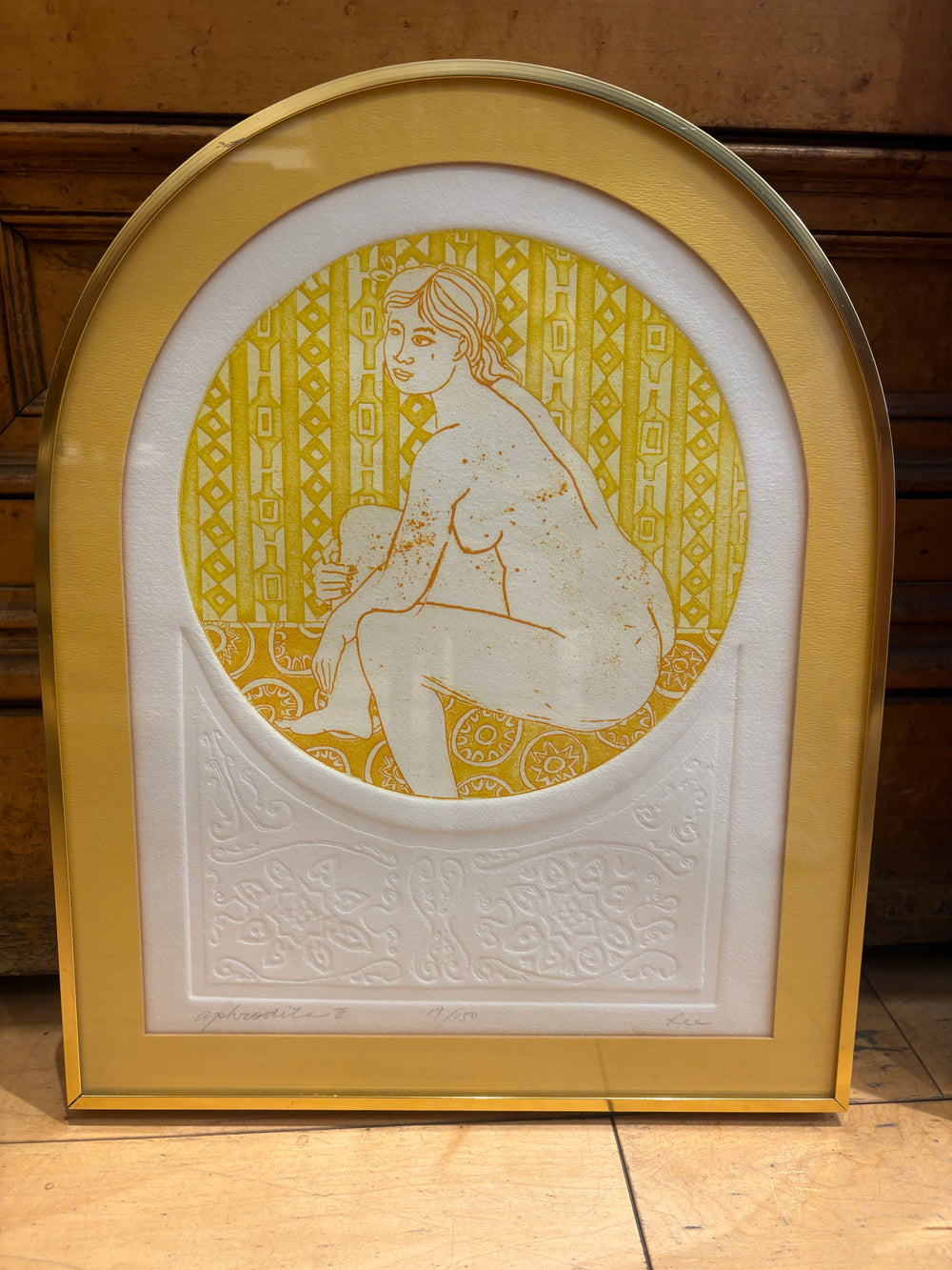 Signed Lee "Aphrodite II" Embossed Print with Curved Top