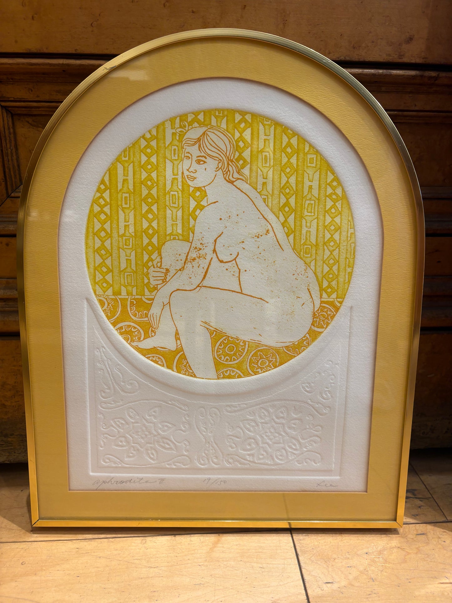 Signed Lee "Aphrodite II" Embossed Print with Curved Top