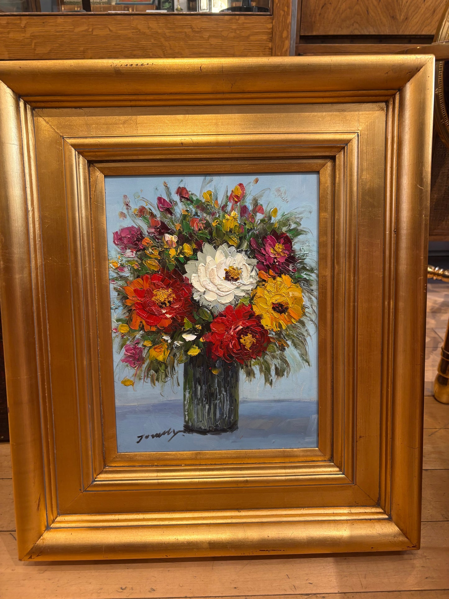 Signed Oil Painting of Flowers in Vase
