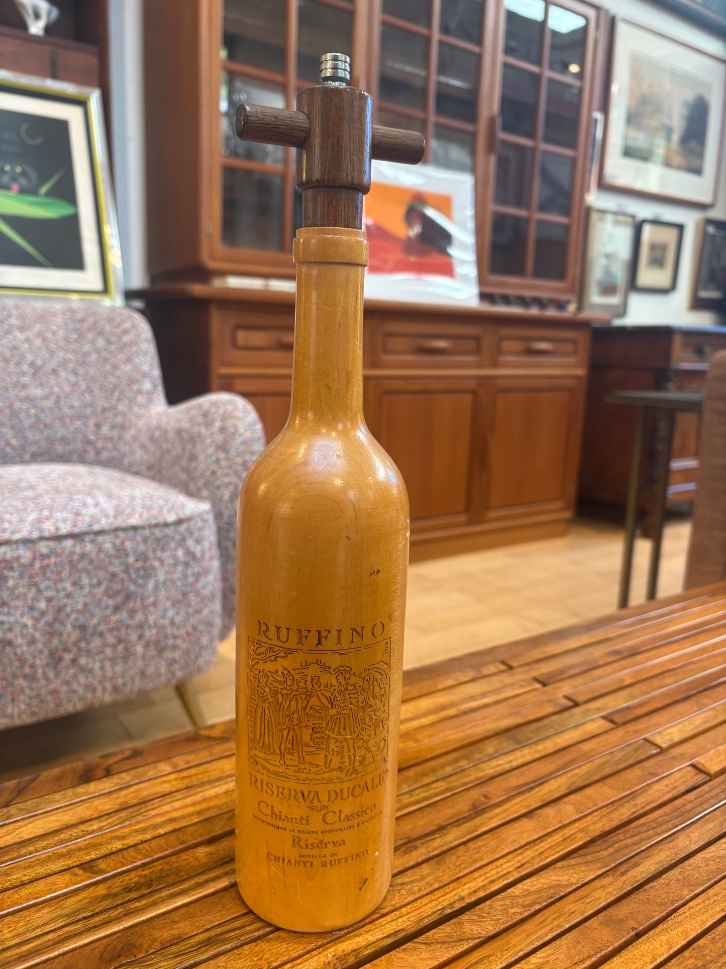 Vintage Wooden Wine Bottle Peppermill