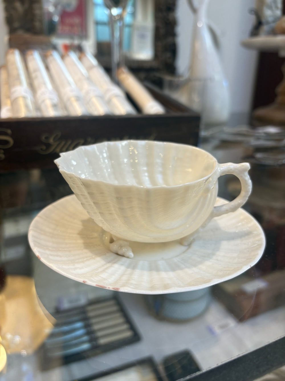 Vintage Irish Belleek Seashell Teacup and Saucer