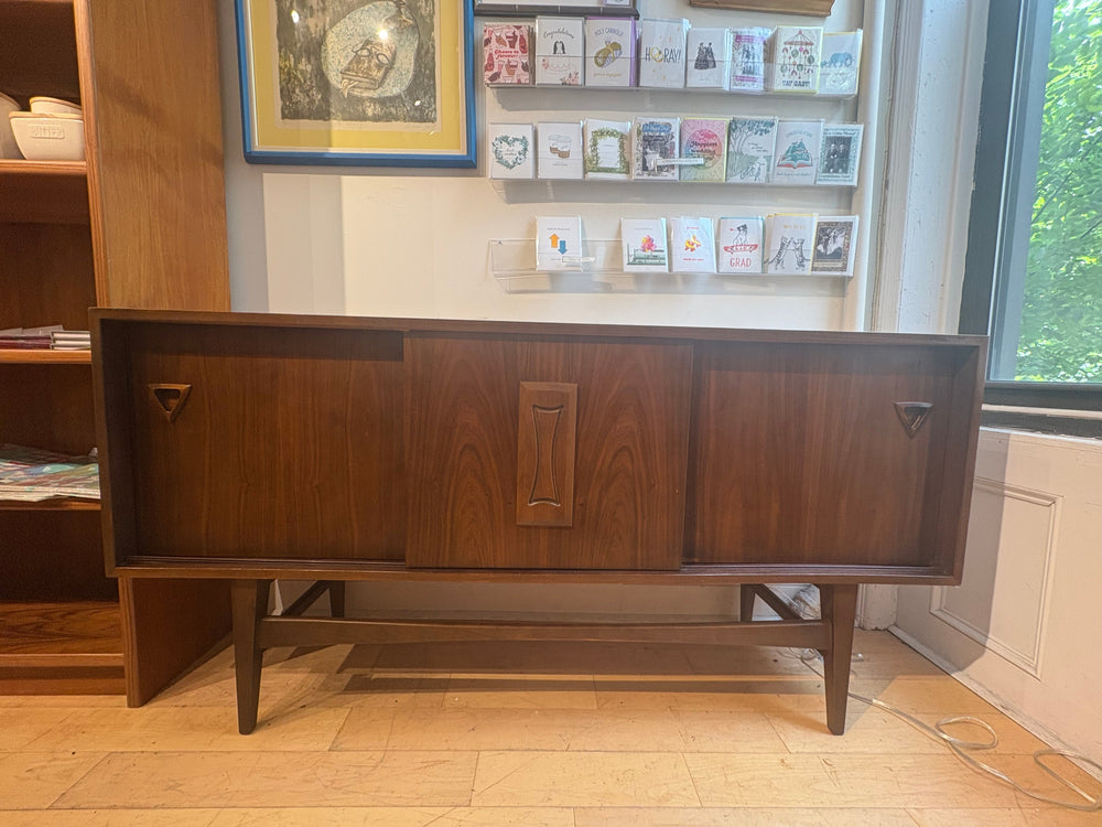 Midcentury Walnut Credenza with 3 Sliding Doors