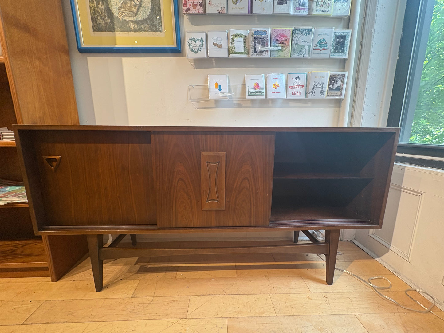 Midcentury Walnut Credenza with 3 Sliding Doors