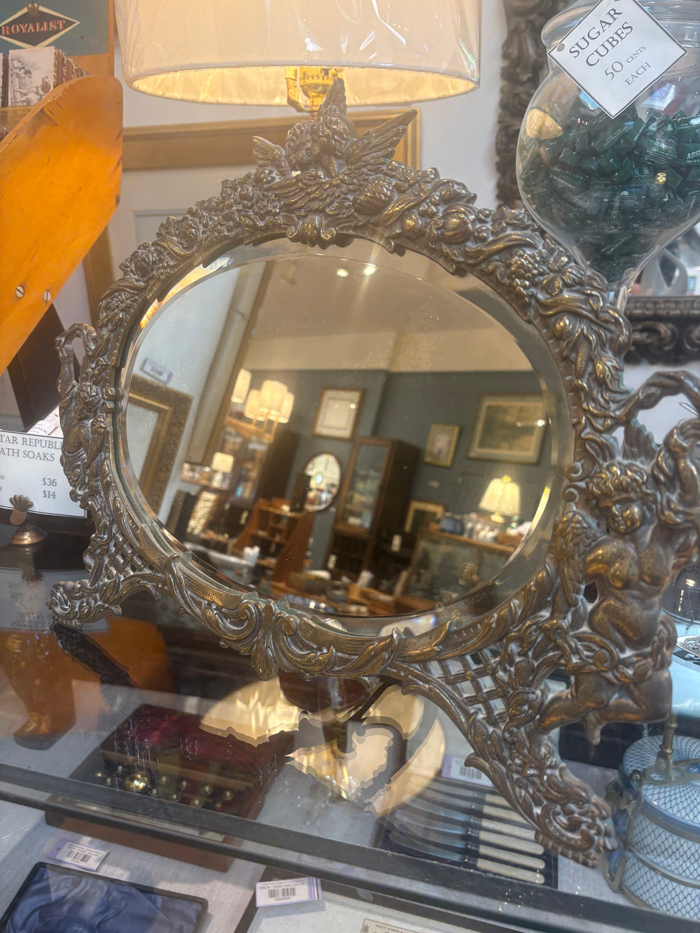 Antique Oval Beveled Ornate Table Top Mirror