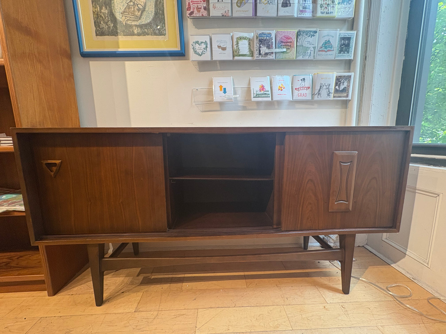 Midcentury Walnut Credenza with 3 Sliding Doors