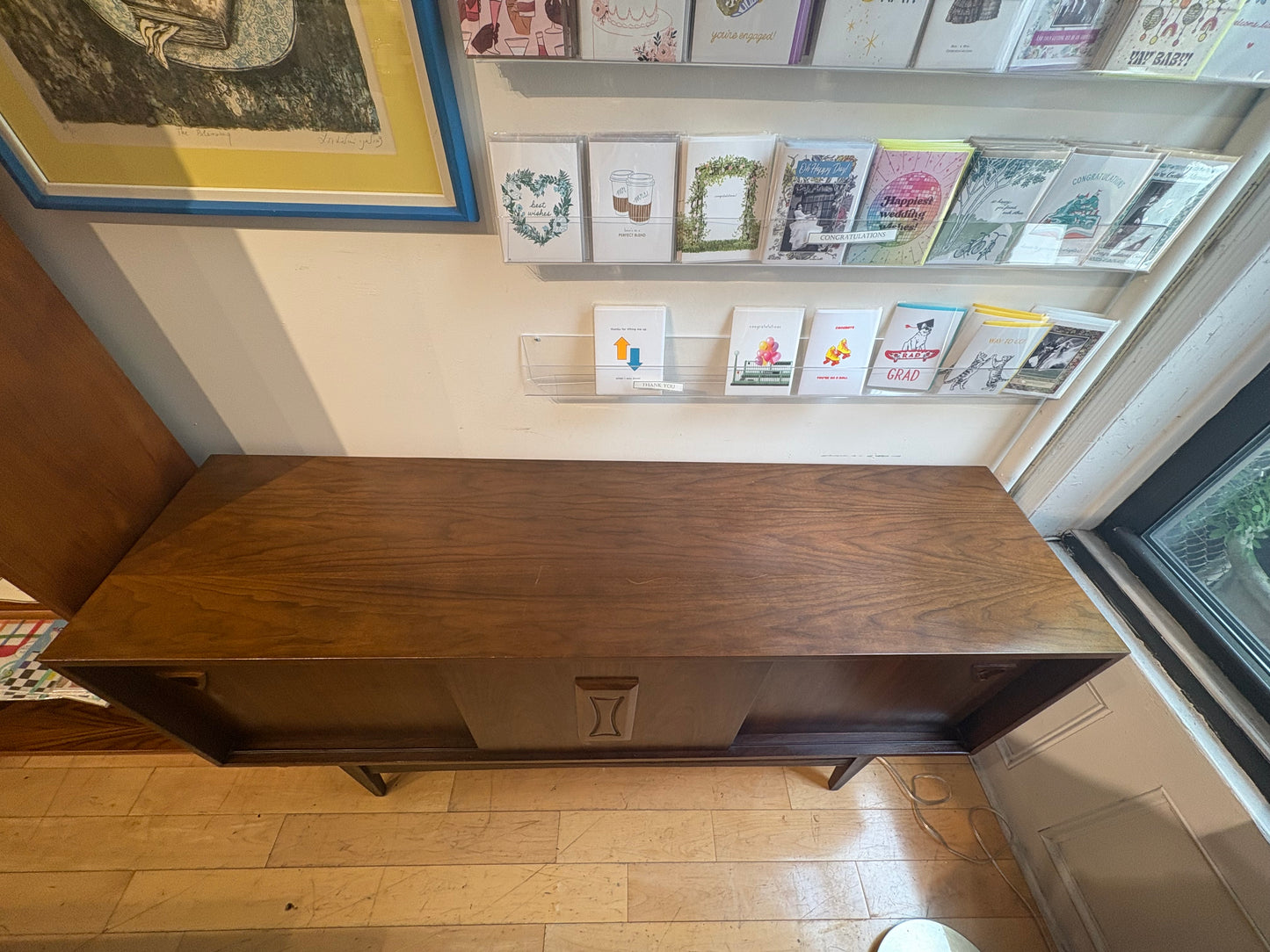 Midcentury Walnut Credenza with 3 Sliding Doors