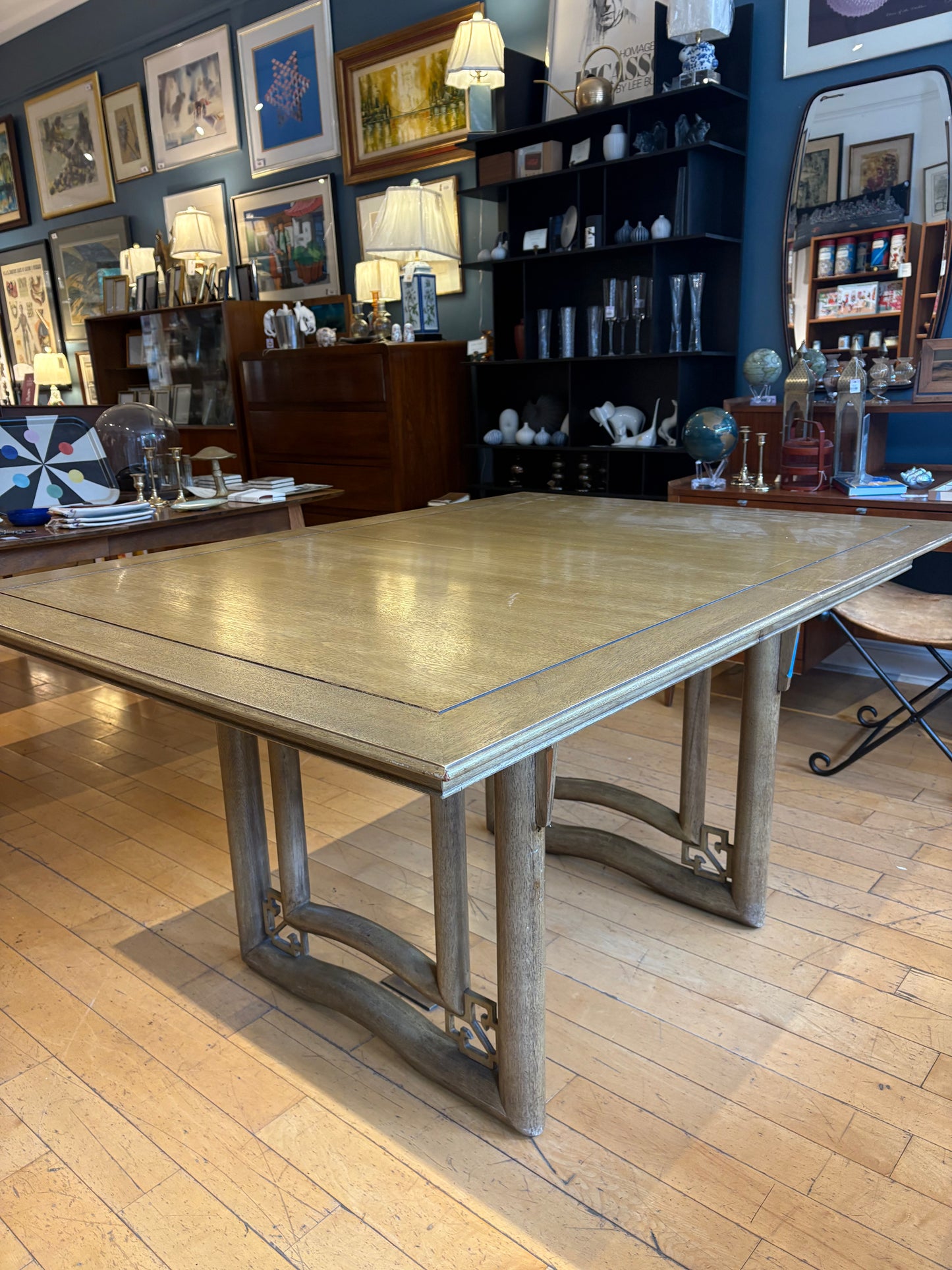 Asian Inspired Light Walnut Dining Table w/ 3 Leaves