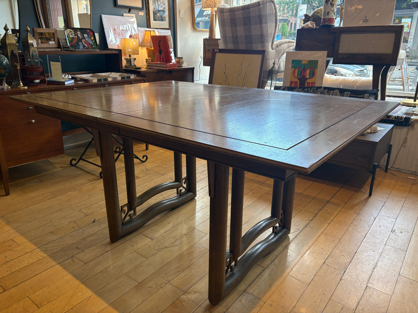 Asian Inspired Light Walnut Dining Table w/ 3 Leaves