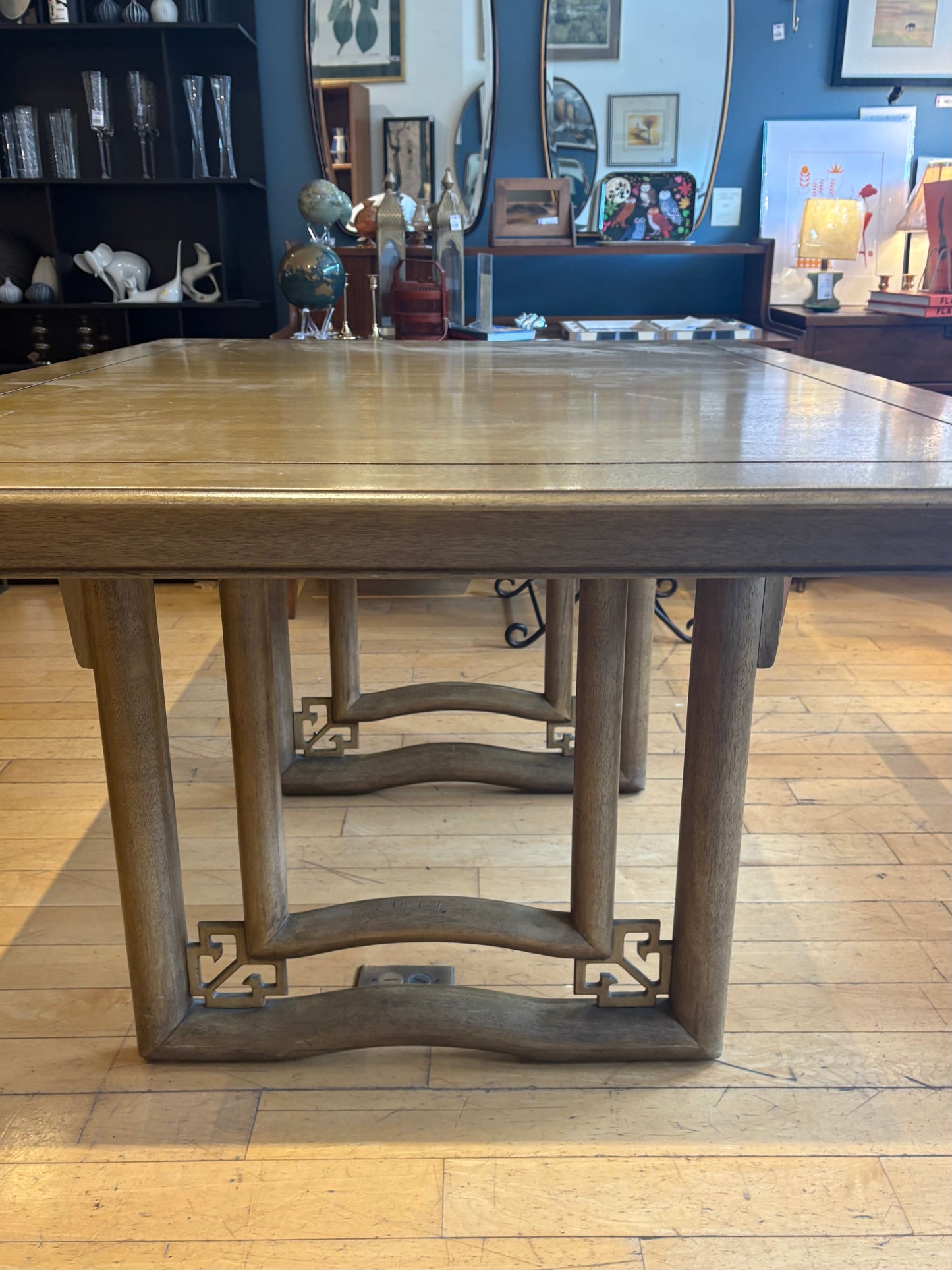 Asian Inspired Light Walnut Dining Table w/ 3 Leaves