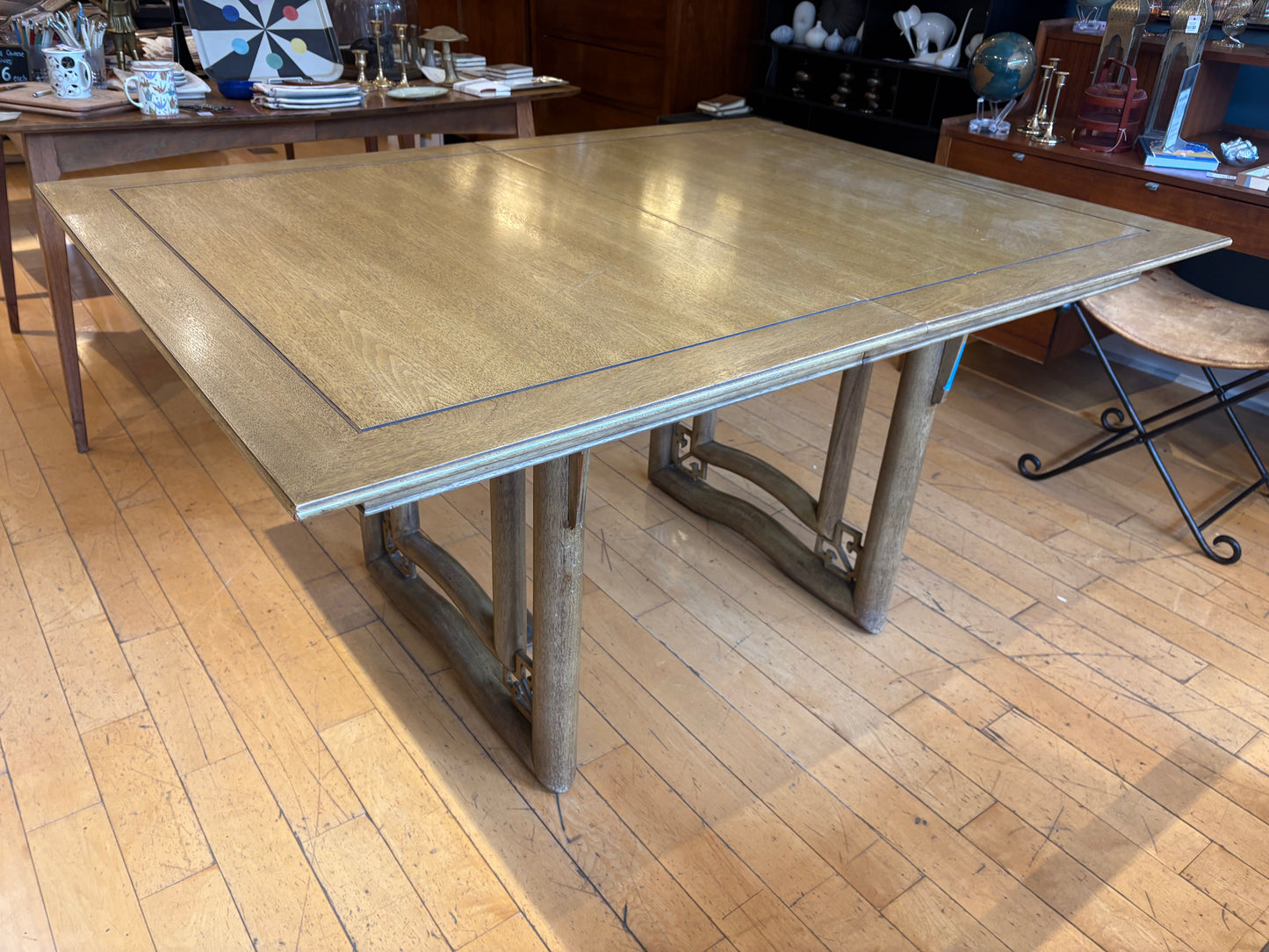 Asian Inspired Light Walnut Dining Table w/ 3 Leaves