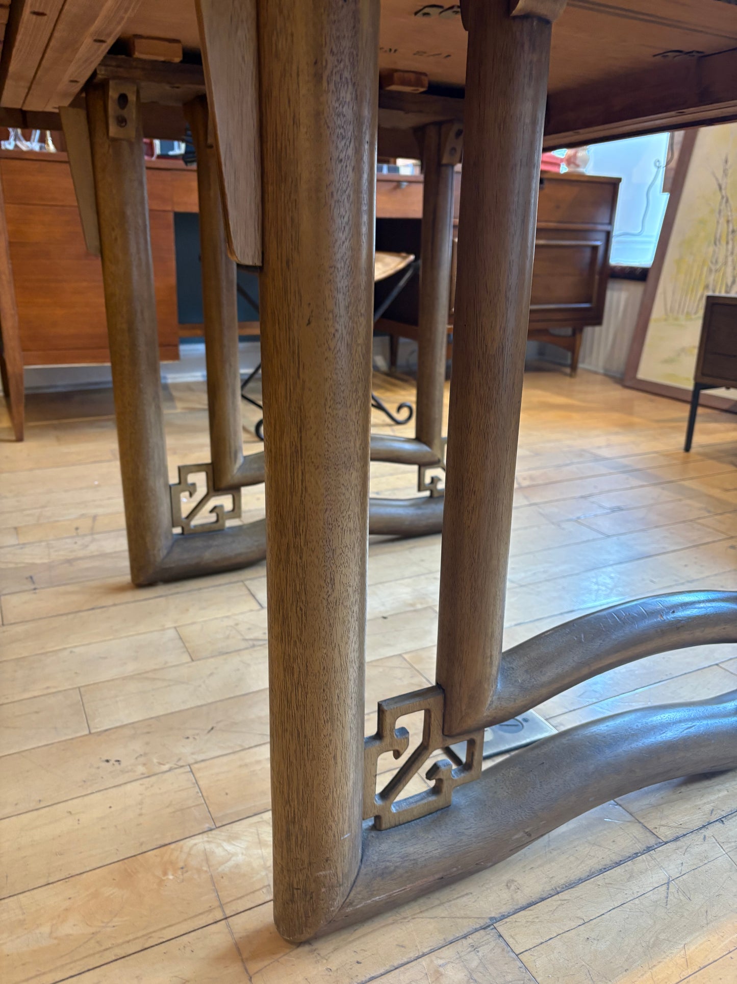 Asian Inspired Light Walnut Dining Table w/ 3 Leaves