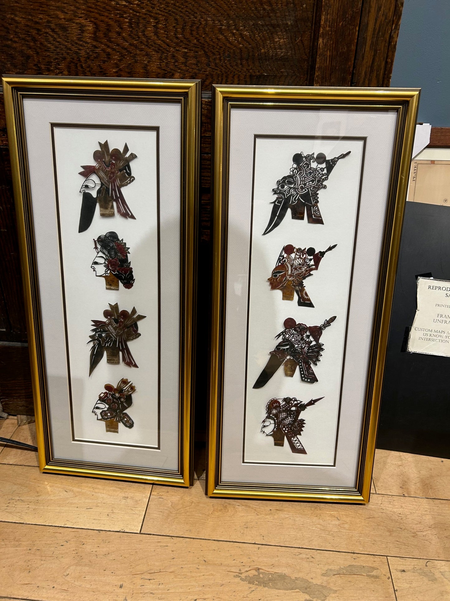 Antique Shadow Puppet Heads Framed