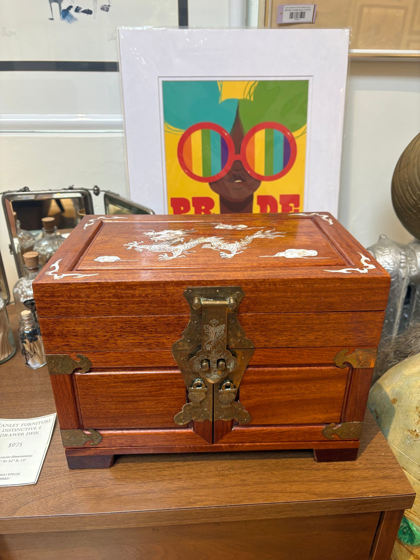 Asian Wood Jewelry Box with MOP Inlay