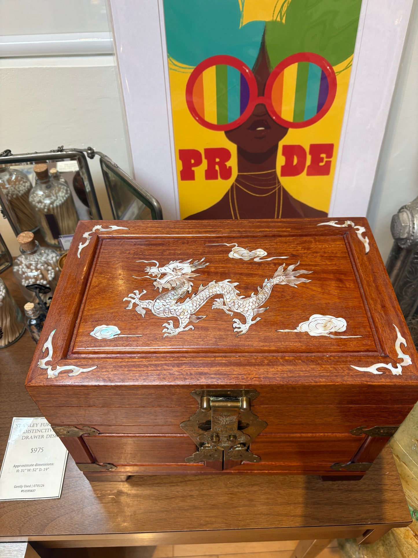 Asian Wood Jewelry Box with MOP Inlay