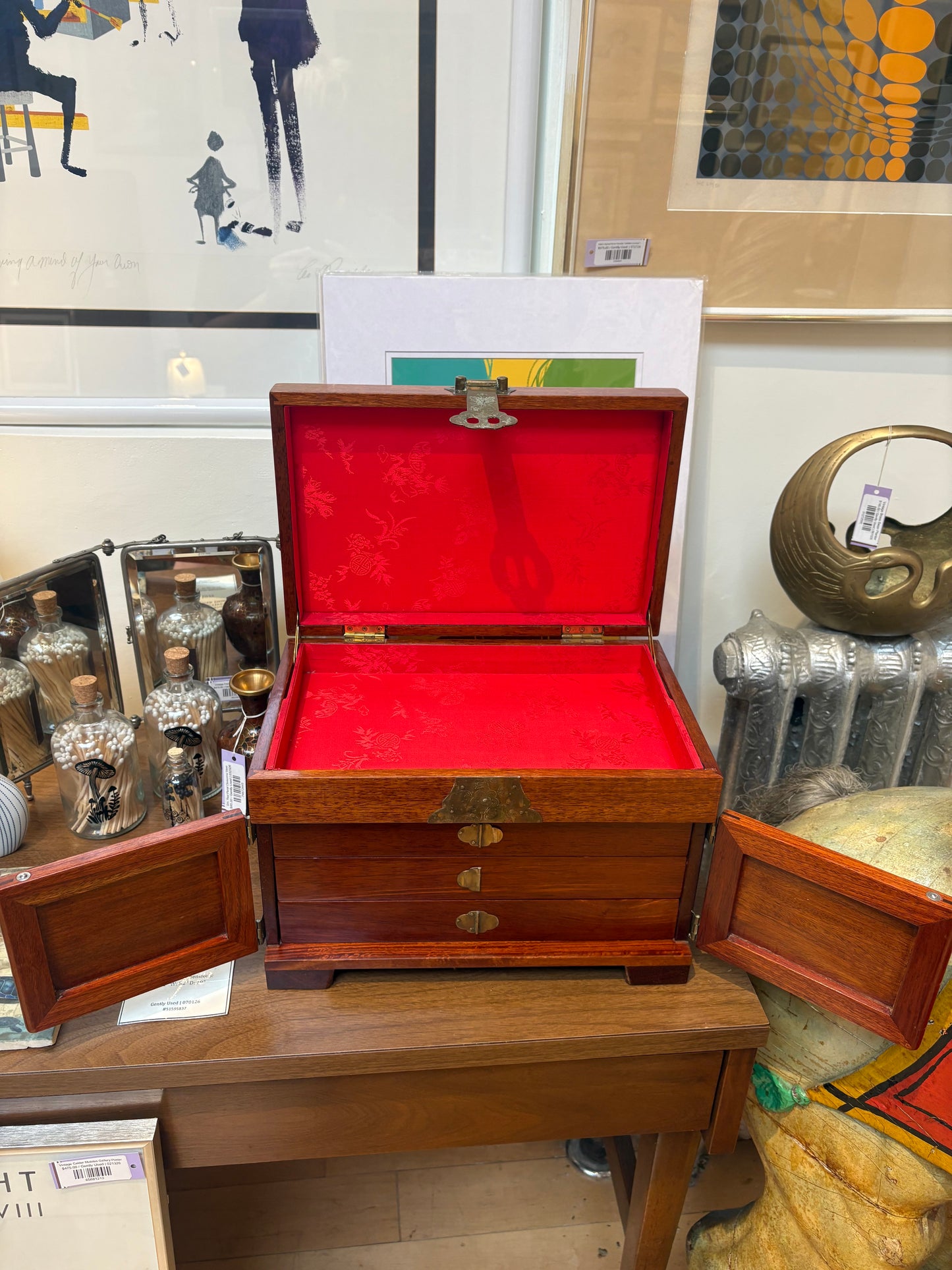 Asian Wood Jewelry Box with MOP Inlay