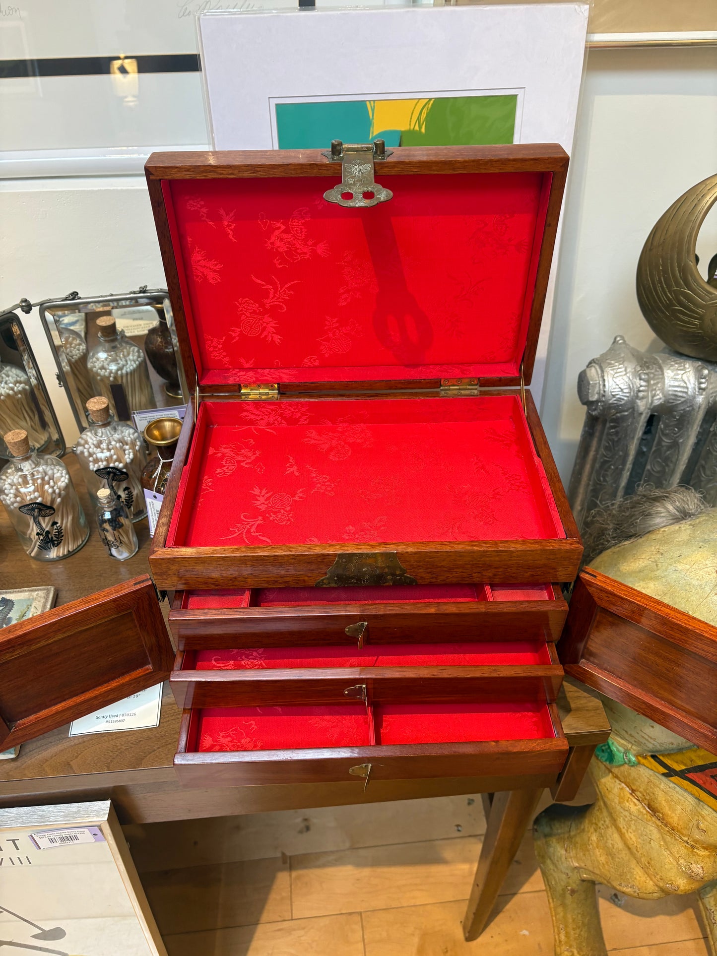 Asian Wood Jewelry Box with MOP Inlay