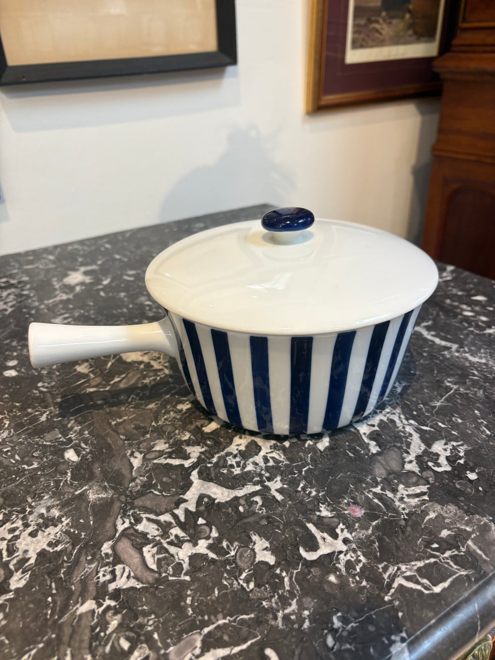 Vintage Danish Striped Pot with Lid