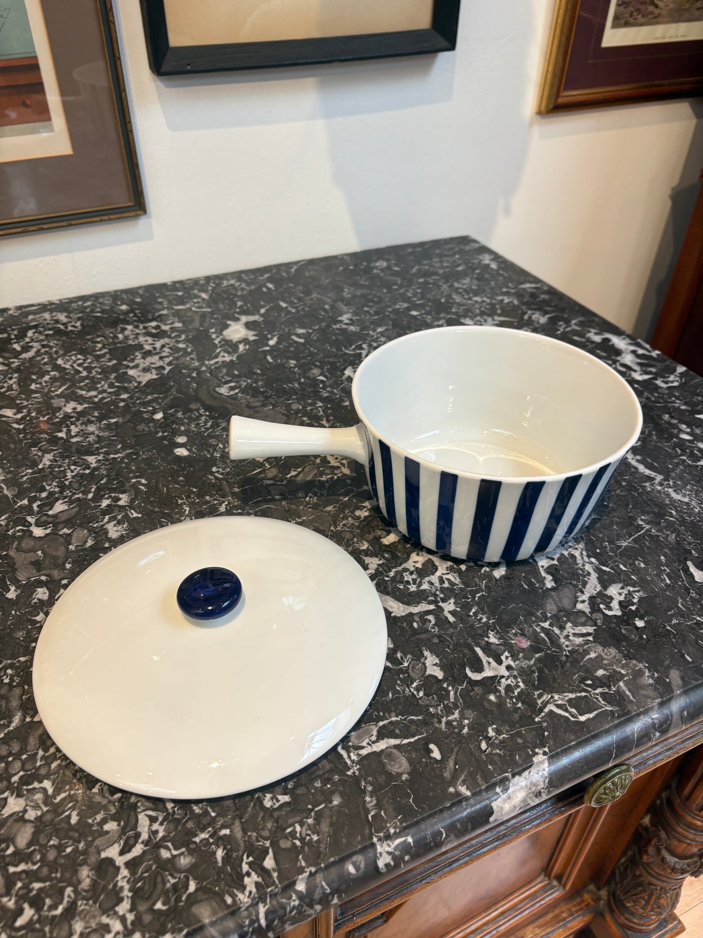 Vintage Danish Striped Pot with Lid