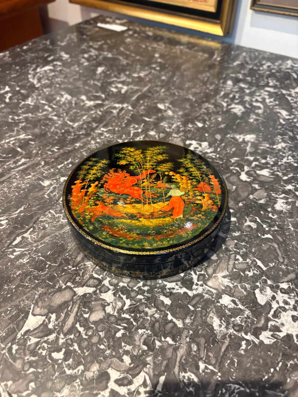 Vintage Russian Round Lacquer Box