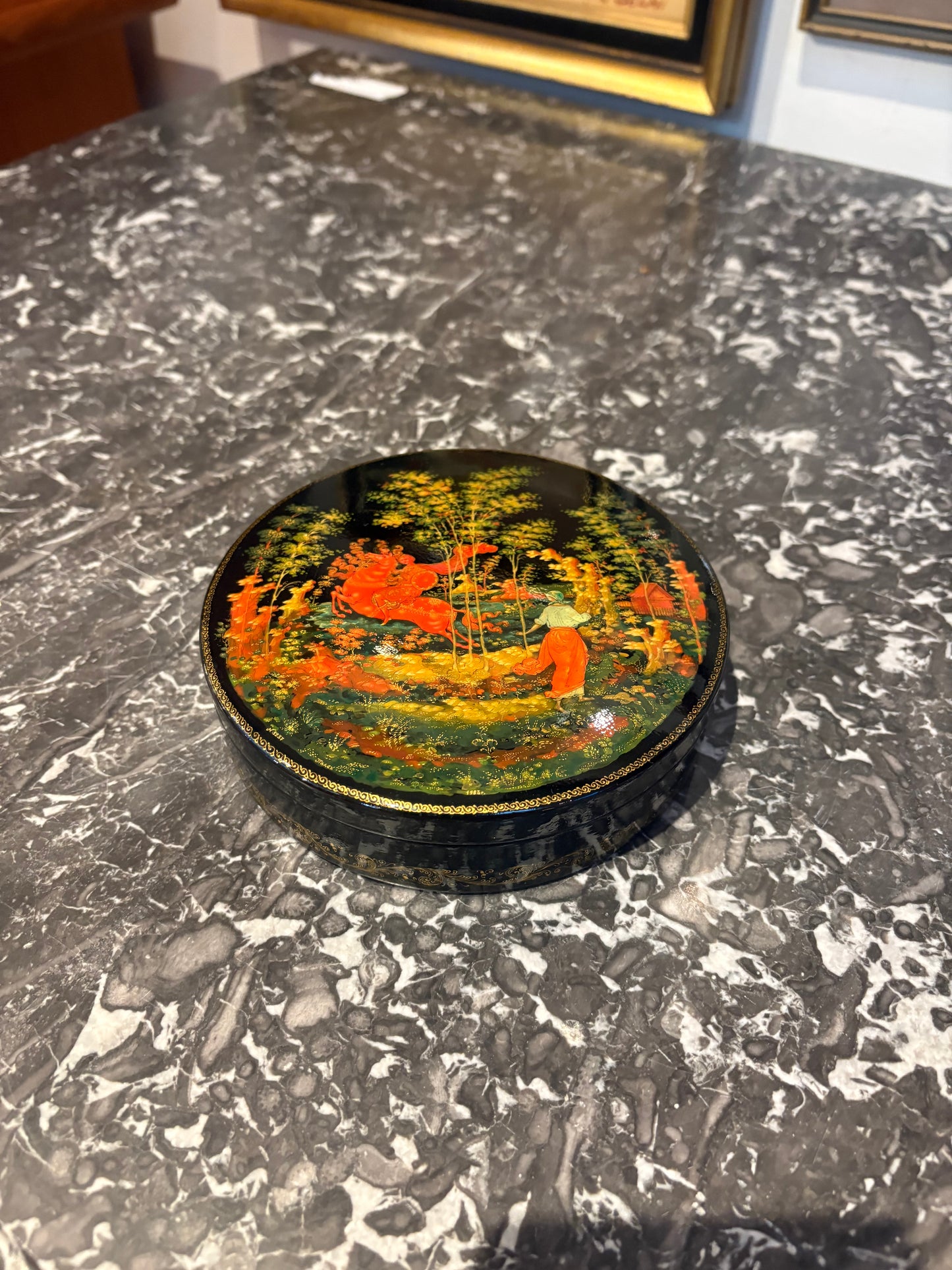Vintage Russian Round Lacquer Box
