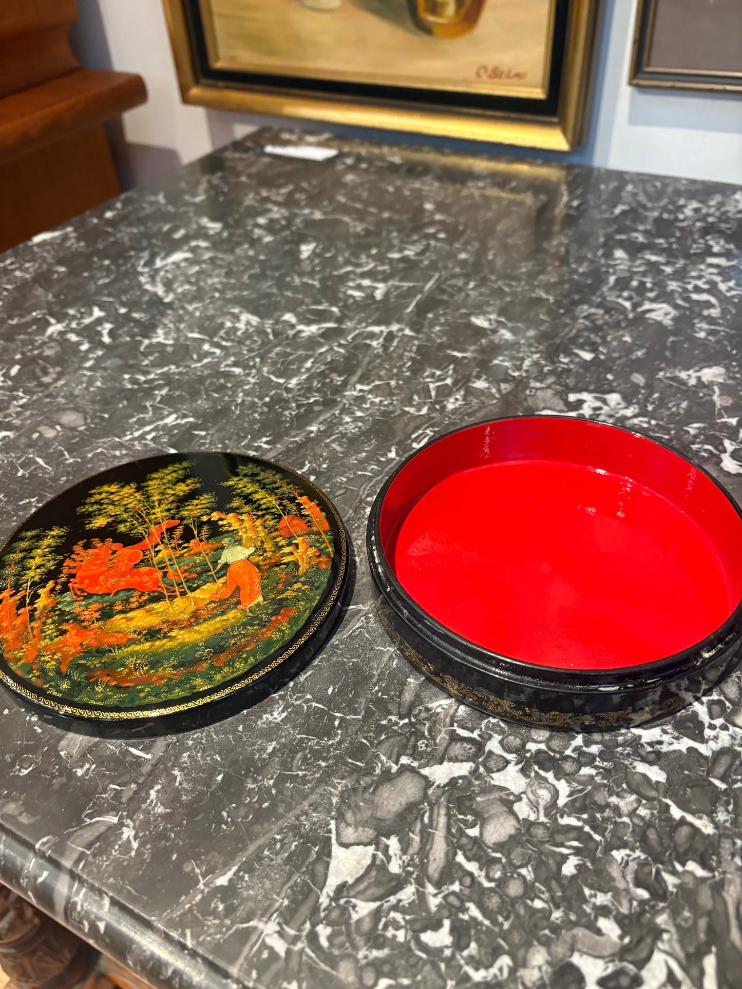 Vintage Russian Round Lacquer Box
