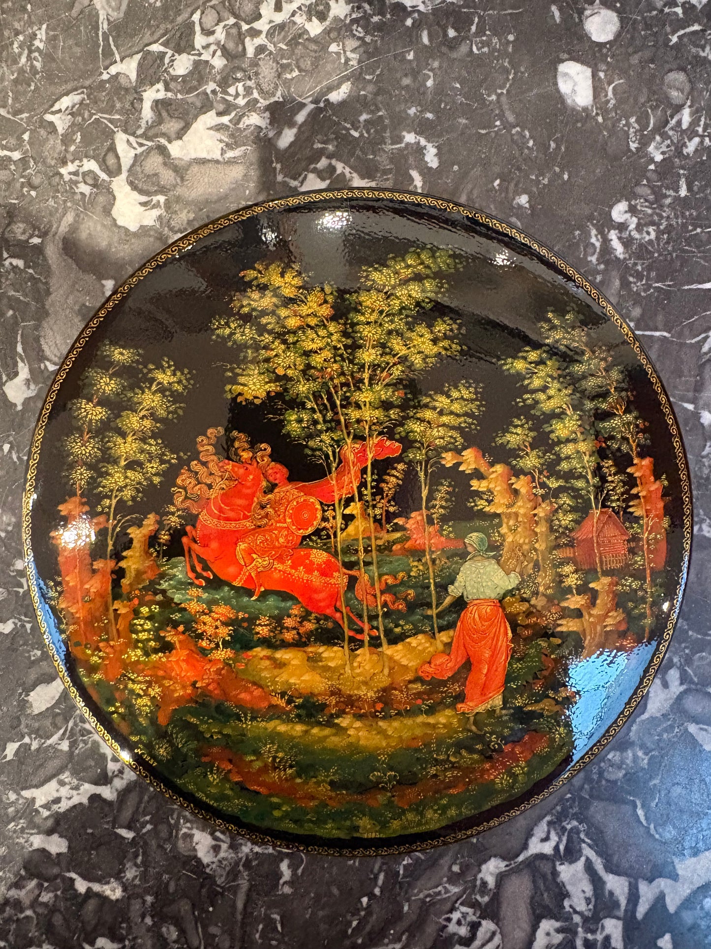 Vintage Russian Round Lacquer Box