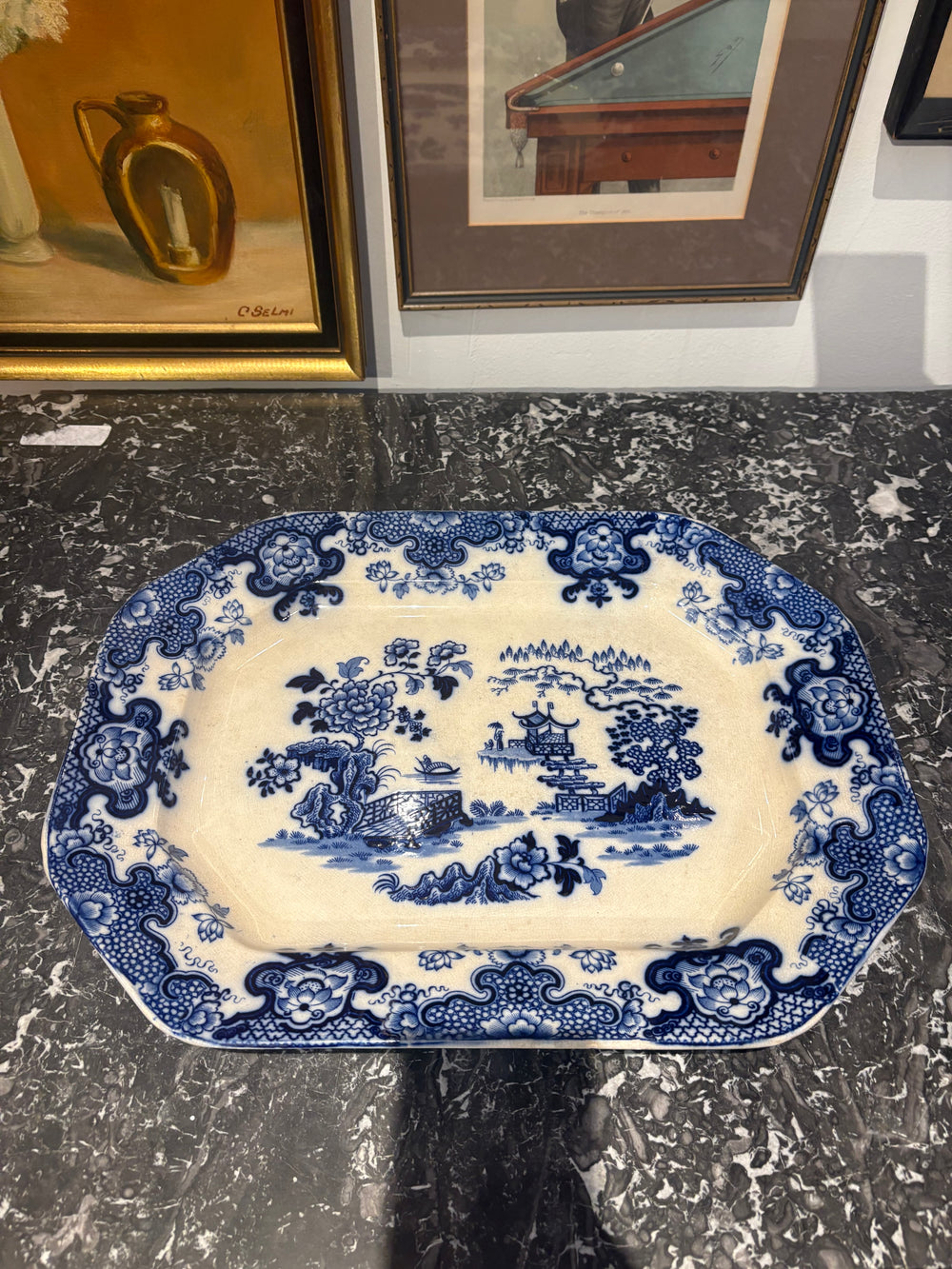 19th Century Large English Serving Tray with Chinese Inspired Design